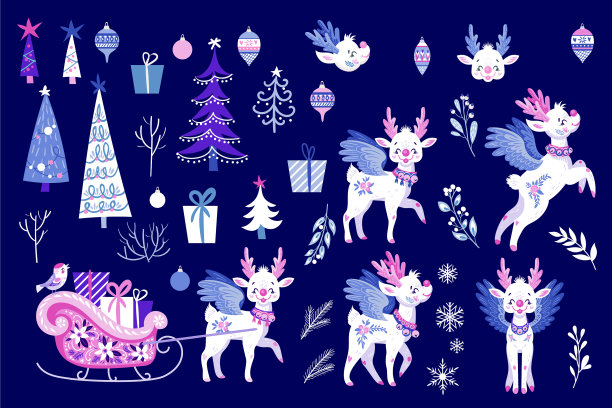 还有可爱的小仙鹿和圣诞树图片下载