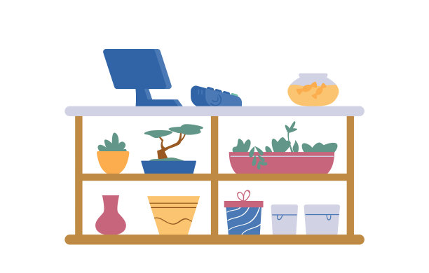 花店柜台设有付款终端机图片下载