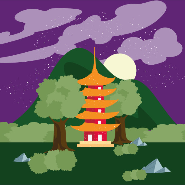 夜景中的中国寺庙图片下载