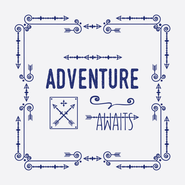 漩涡艺术装饰方形框架与冒险等待图片下载