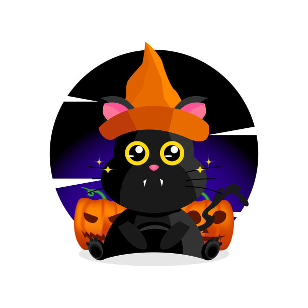 黑猫在万圣节的夜晚图片下载