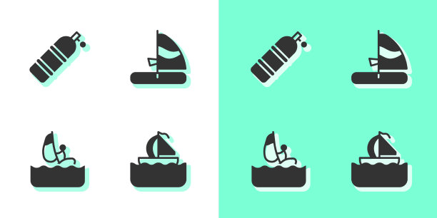 集游艇、帆船、潜水、风帆、冲浪和图标于一身图片下载