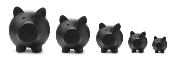 在白色背景上设置黑色的小猪储蓄罐。旗帜设计图片下载