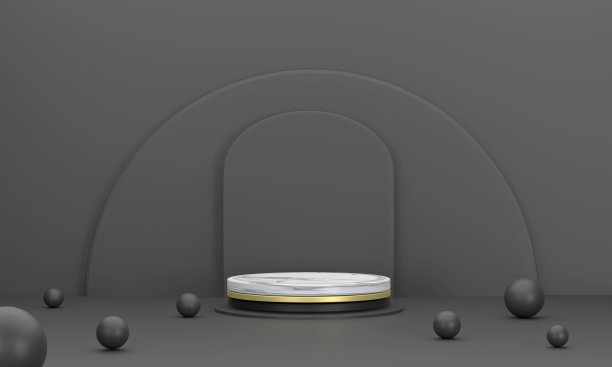 产品舞台大理石圆形讲台半圆形背景黑色用于产品展示。图片下载