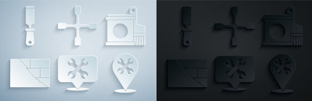 用扳手、油漆桶和刷子设置位置图片下载