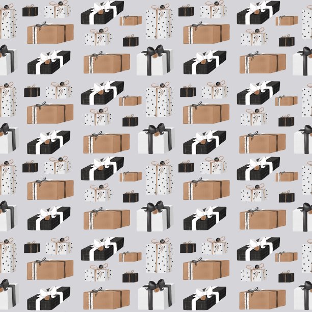 漂亮的无缝模式与圣诞礼物丝带和标签图片下载