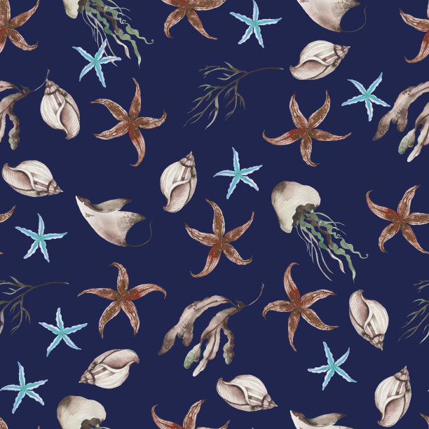 海，航海，海的图案与孤立的手绘水彩图片下载