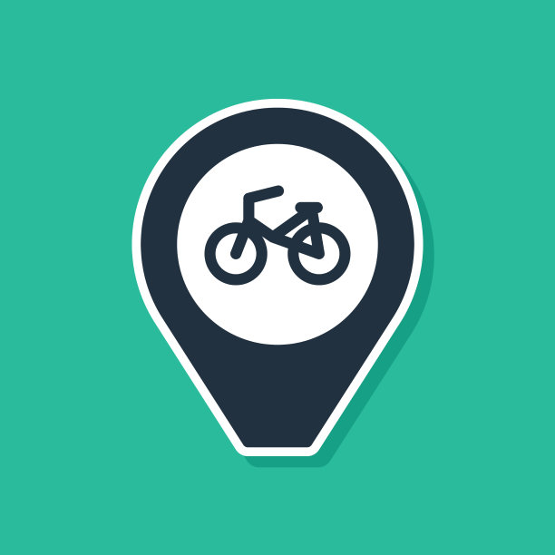 蓝色地图指针与自行车图标孤立上图片下载