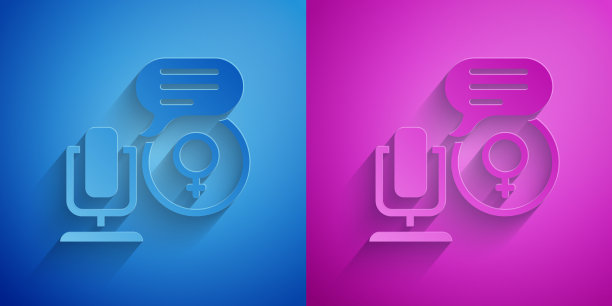 剪纸麦克风图标隔离在蓝色和图片下载