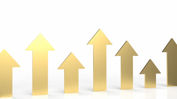 白色背景上的金色箭头用于商业概念3d渲染图片下载