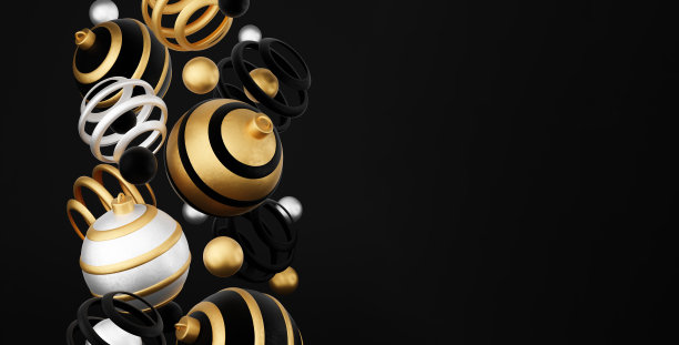 圣诞快乐新年好，3D金色圣诞球装饰插画贺卡图片下载