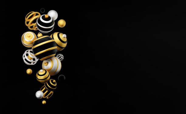 圣诞快乐新年好，3D金色圣诞球装饰插画贺卡图片下载