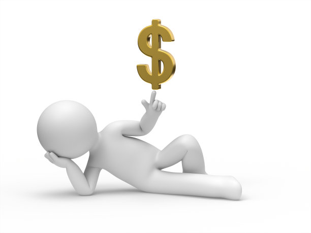 一个3d人躺在地上，手指上有美元的符号。图片下载