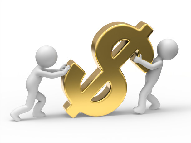 3d的人们推着一个巨大的金元标志图片下载