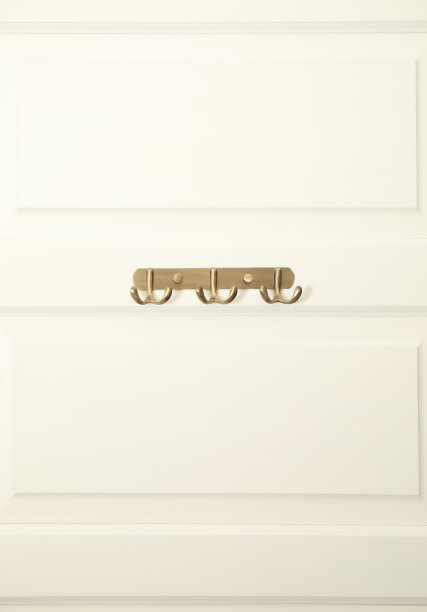 白色的门上挂着空的金属衣架图片下载