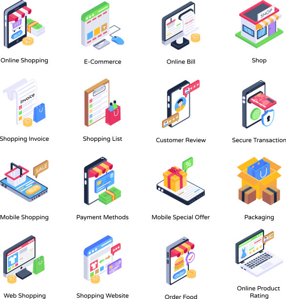 在线购物的等距图标图片下载