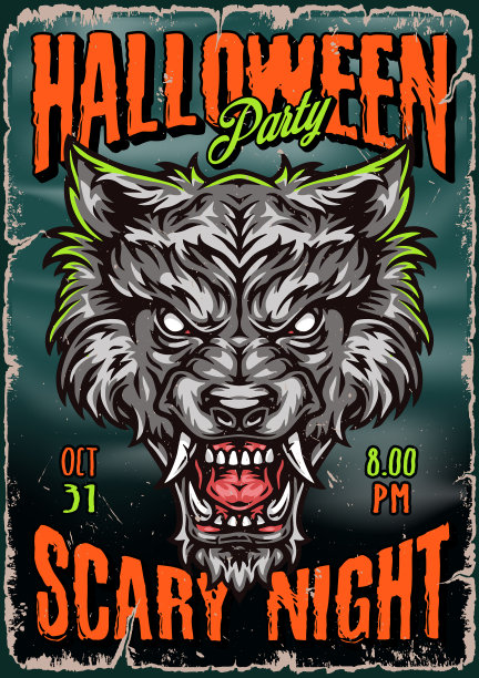 万圣节之夜复古的彩色海报图片下载