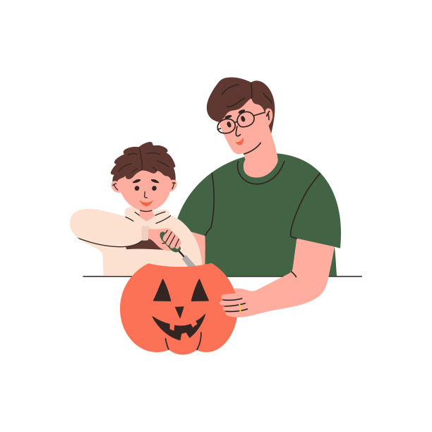 父亲和儿子渴望一个南瓜庆祝万圣节。家庭活动。图片下载