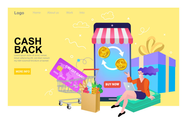 横幅，移动应用，登陆页面，拎着购物袋的女人，他们用的是智能手机上的移动应用。图片下载