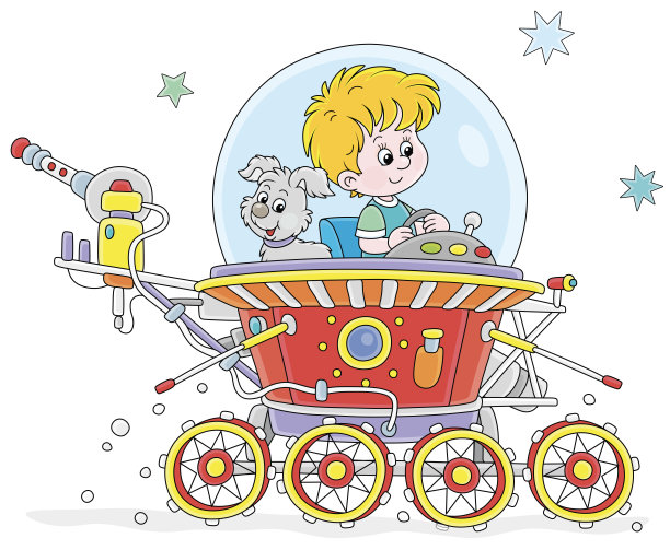 小男孩驾驶着玩具月球车图片下载
