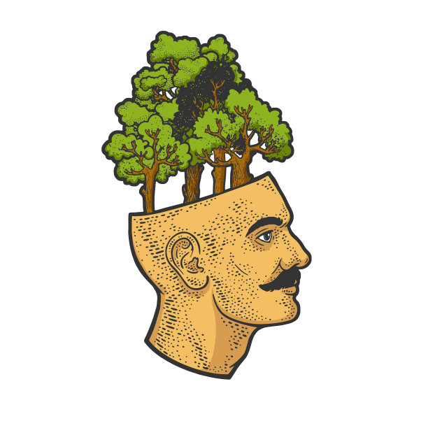 森林树在头部线艺术素描图片下载