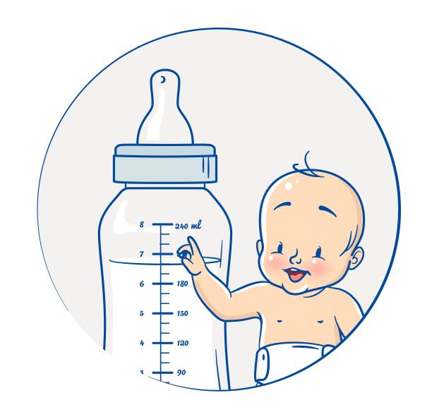 可爱的小男孩指着一大瓶牛奶。图片下载