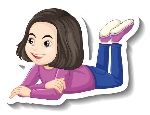 一个女孩摆着卡通人物贴纸的姿势图片下载