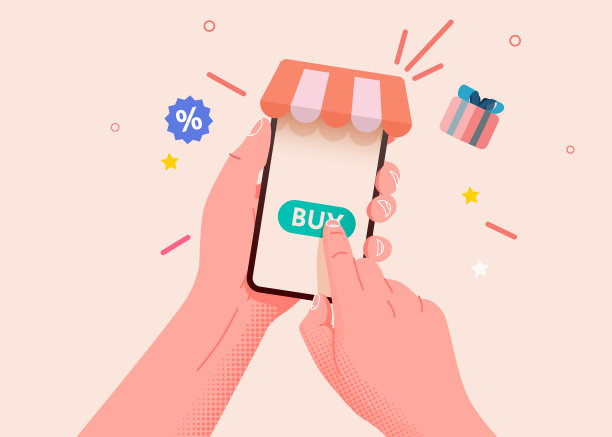 手持智能手机与购物app。网上购物的概念。图片下载