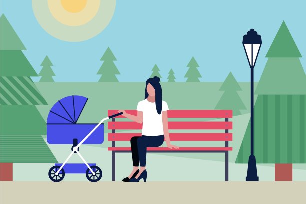 妈妈推着婴儿车图片下载