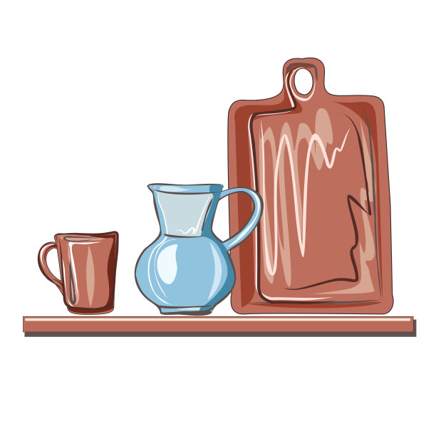 的菜。瓷器和陶器餐具用的瓷器。水壶，玻璃瓶，茶托，马克杯，玻璃玻璃杯，杯子。孤立的矢量对象。图片下载