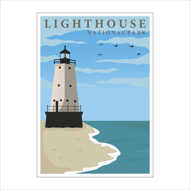 灯塔复古海报背景模板图片下载