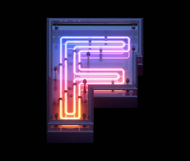 霓虹灯游戏字体。字母F。图片下载