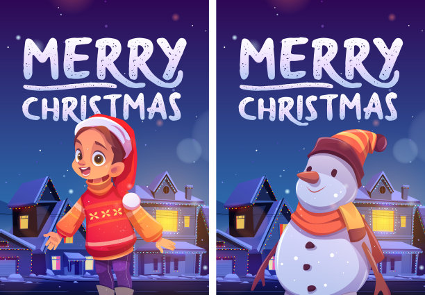 圣诞快乐，有可爱的女孩和雪人图片下载