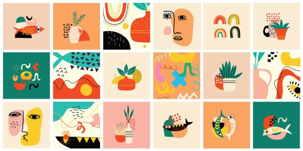 一套手画的各种五颜六色的形状和图片下载