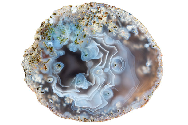 抛光多色玛瑙/苔玛瑙孤立在白色背景。图片下载