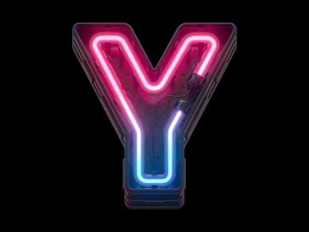 紫外线氖字体。字母Y。图片下载