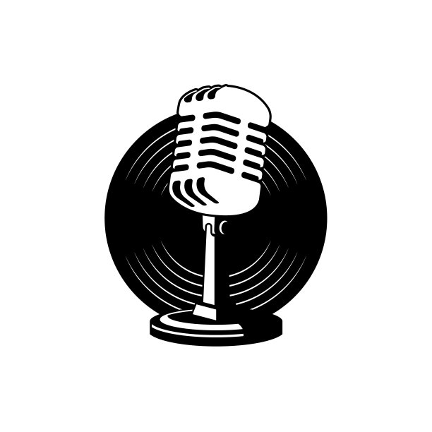 在黑胶唱片上隔离的复古麦克风矢量。设计元素播客或卡拉ok图标，标签，徽章，标志。图片下载