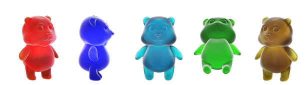 五颜六色的果冻豆熊孤立在白色的背景上。果冻产生水果软糖。小熊软糖，3d渲染。图片下载