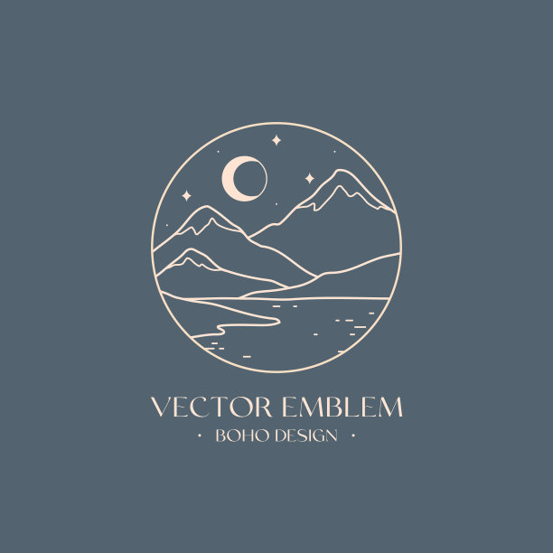 向量线性波西米亚标志与雪山景观图片下载