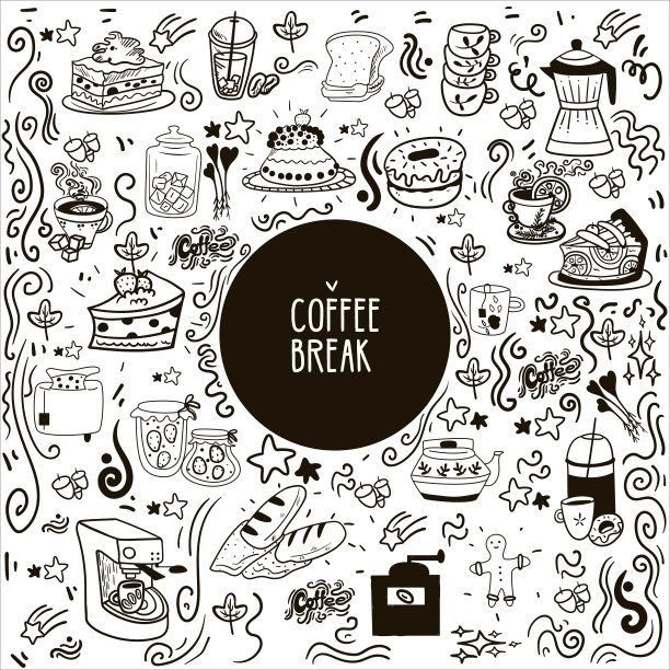 向量集合的食物图标。不同的水果，甜点，饮料和厨房用具图片下载