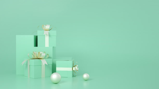 3D渲染绿色场景的展示摊位礼品盒图片下载