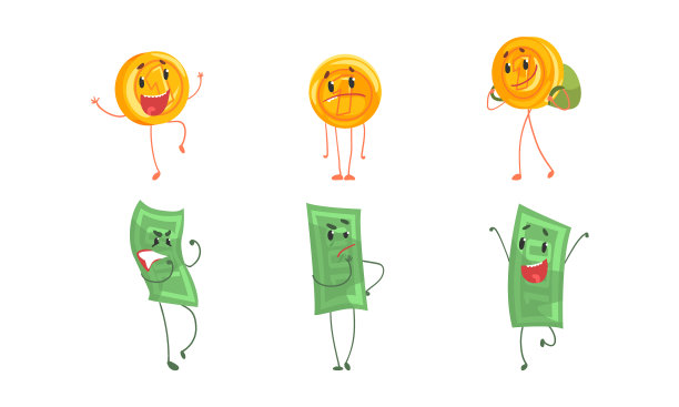 可爱的钞票和硬币设置的钱图片下载