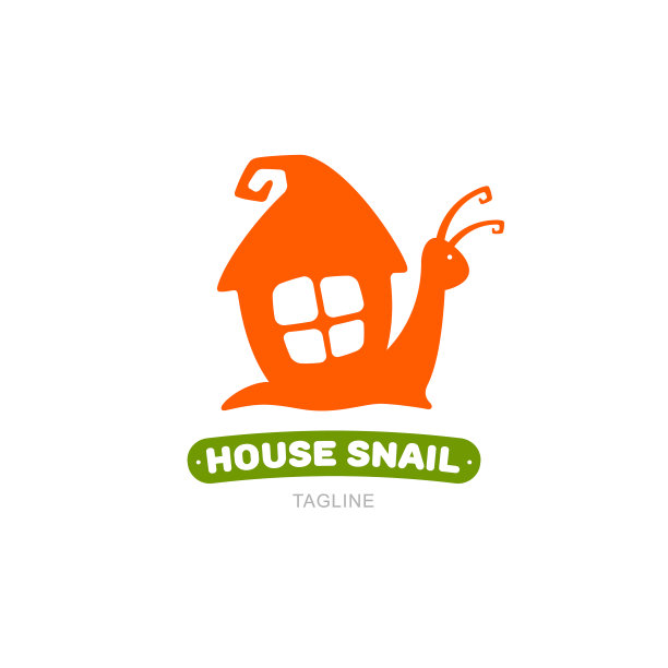 橙色的蜗牛和白色的卡通房子图片下载