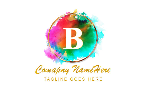 字母标志上的水彩笔触金黄图片下载