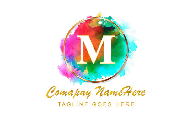 字母标志上的水彩笔触金黄图片下载