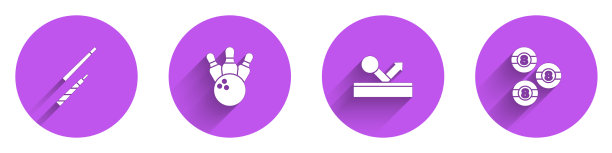 设置桌球杆、保龄球瓶、球和图标图片下载