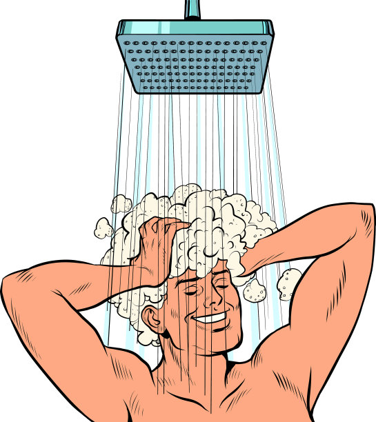 一个男人在淋浴间洗头图片下载