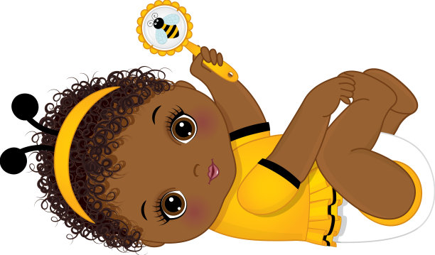 可爱的黑色小女孩戴着蜜蜂天线头带图片下载