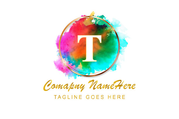 字母标志上的水彩笔触金黄图片下载