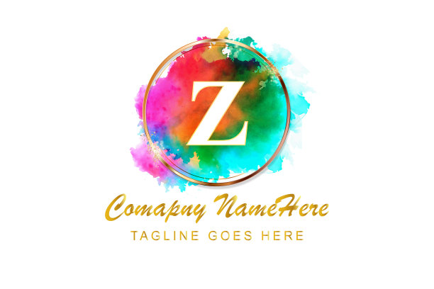 字母标志上的水彩笔触金黄图片下载